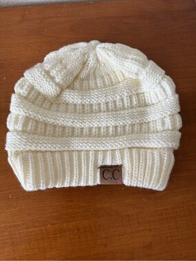 C.C Cream Cable Knit Beanie with Logo Patch
